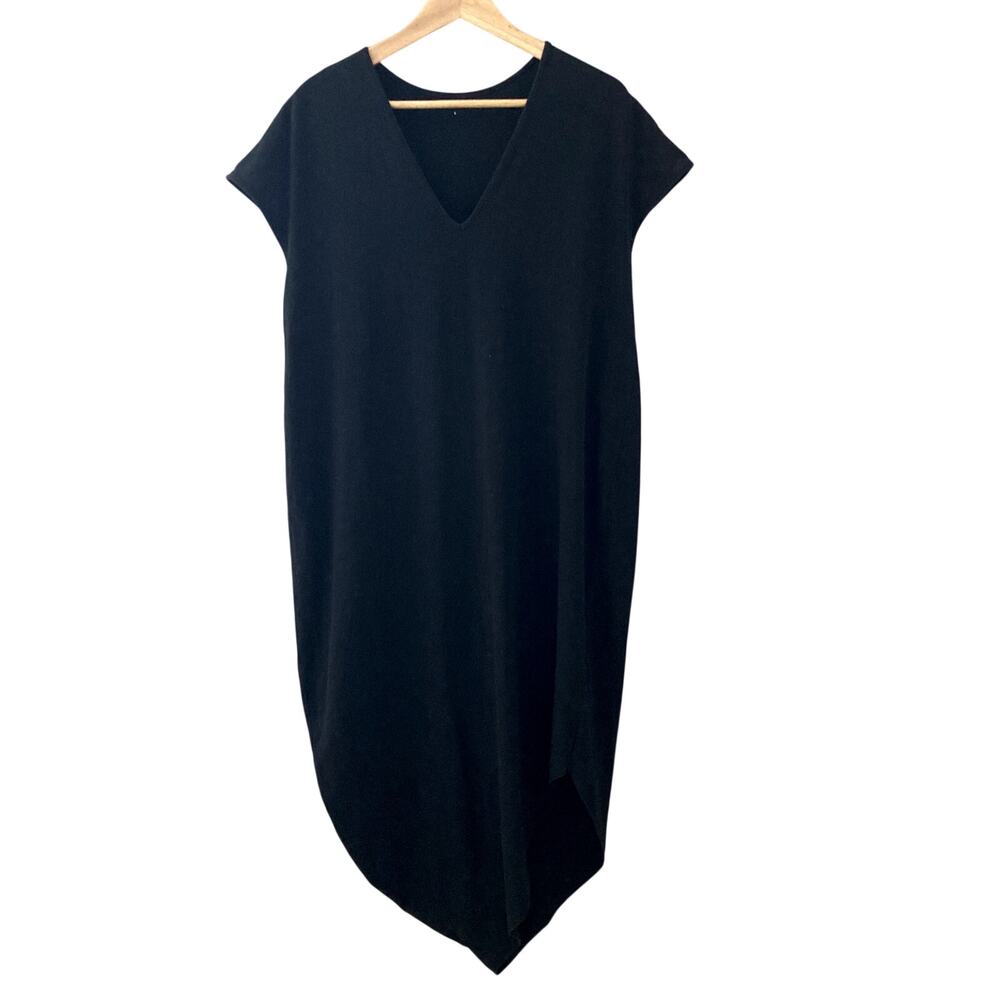 Universal Standard Iconic Geneva VNeck Cap Sleeve Asymmetrical Dress Black Small